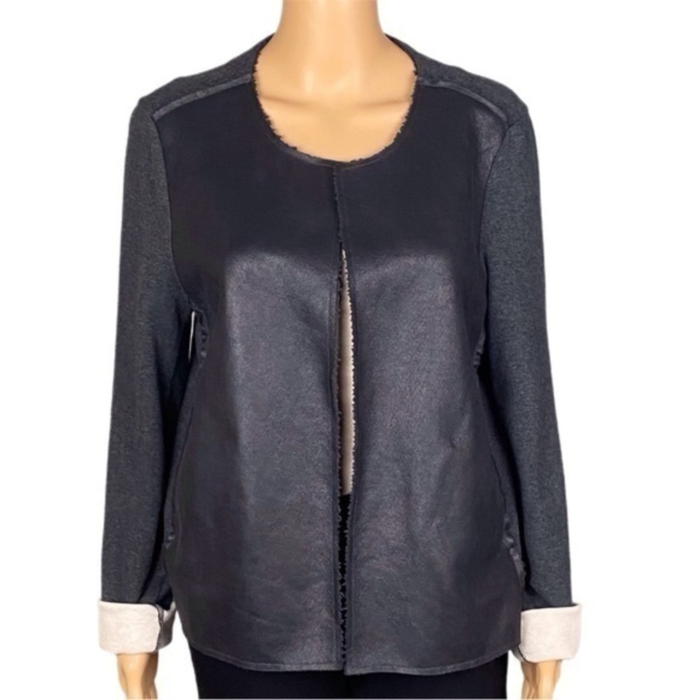 DYLAN ANTHROPOLOGIE dark grey fleece faux leather open jacket Pockets LARGE EUC